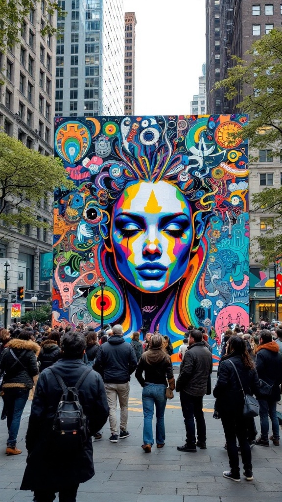Outdoor art installation in NYC with people engaging and sharing thoughts.