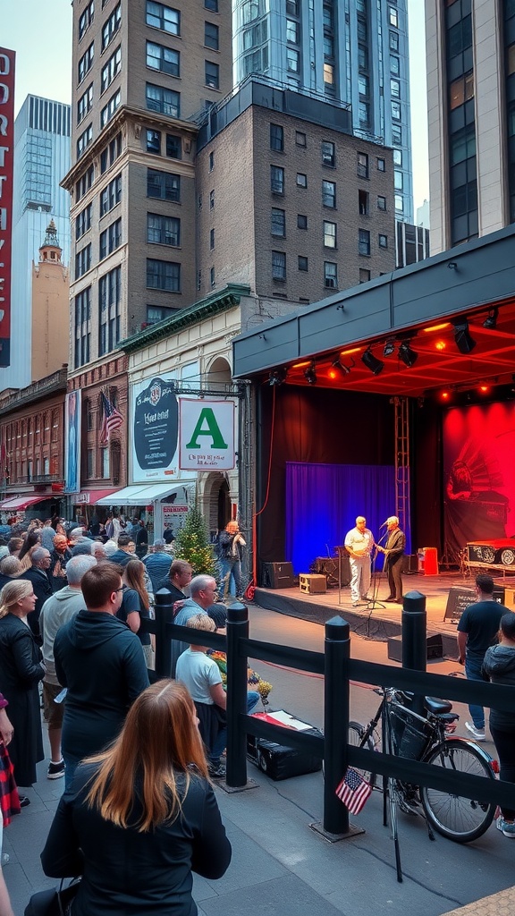 Crowd watching a live performance outdoors in New York City
