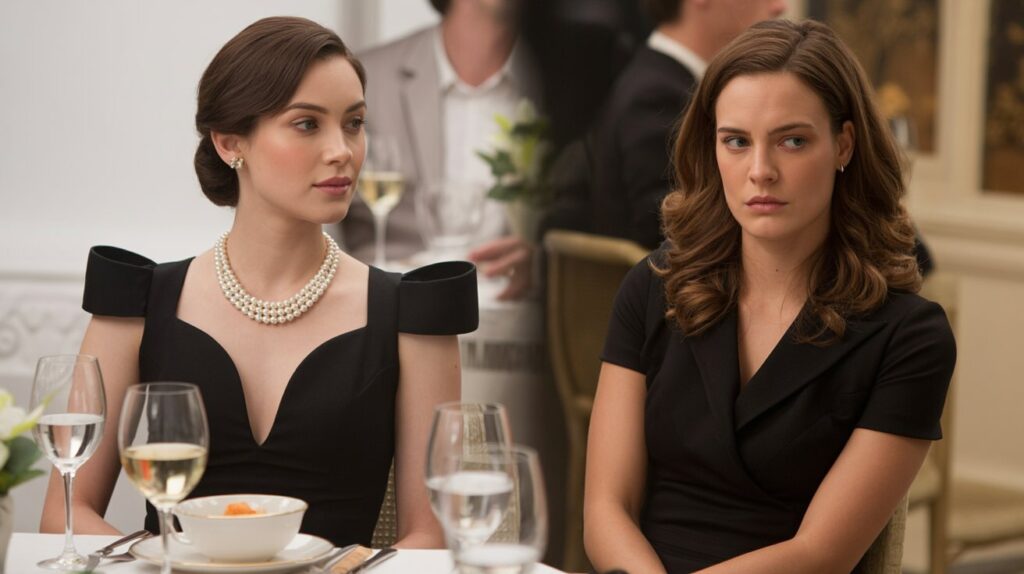 Black dress styled as classy vs boring in split-scene concept