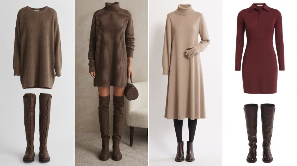 winter dresses pairing with boots