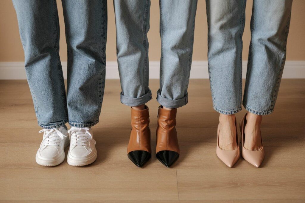 Best shoes to wear with straight leg jeans including sneakers boots flats and heels