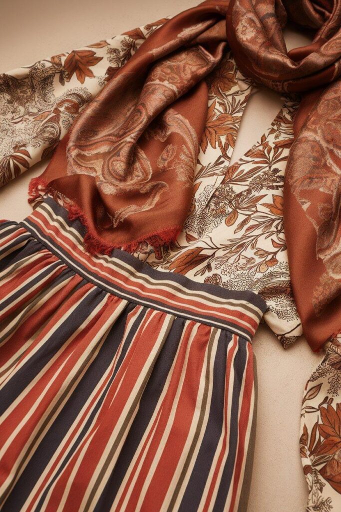 Boho fall prints and patterns mix with paisley and floral fabrics