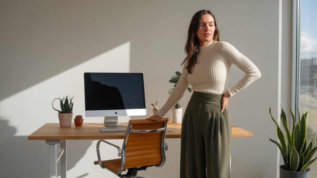 High-Waisted Wide-Leg Pants and Cream Fitted Blouse Office Outfit
