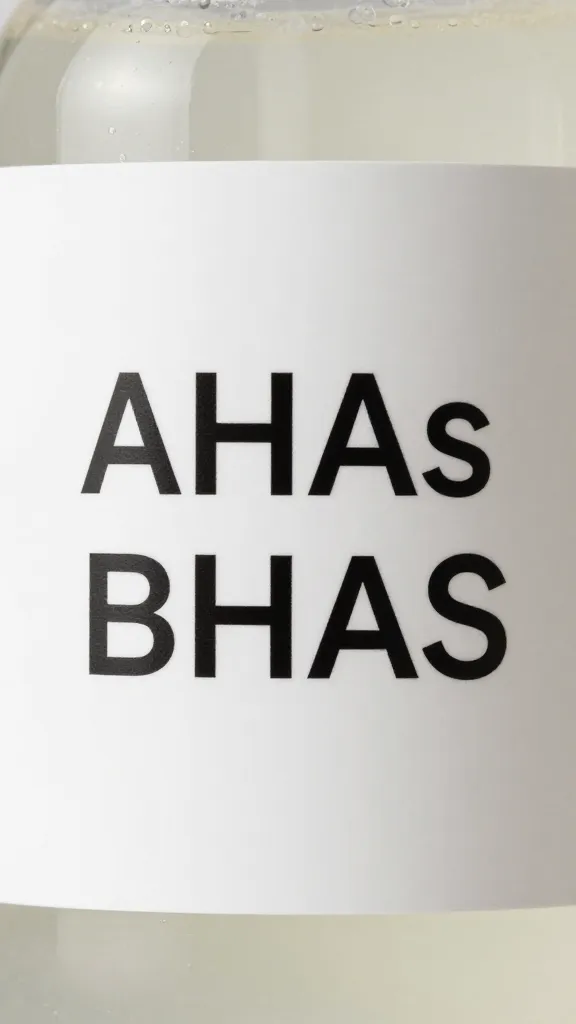 closeup of AHAs/BHAs body exfoliant bottle label
