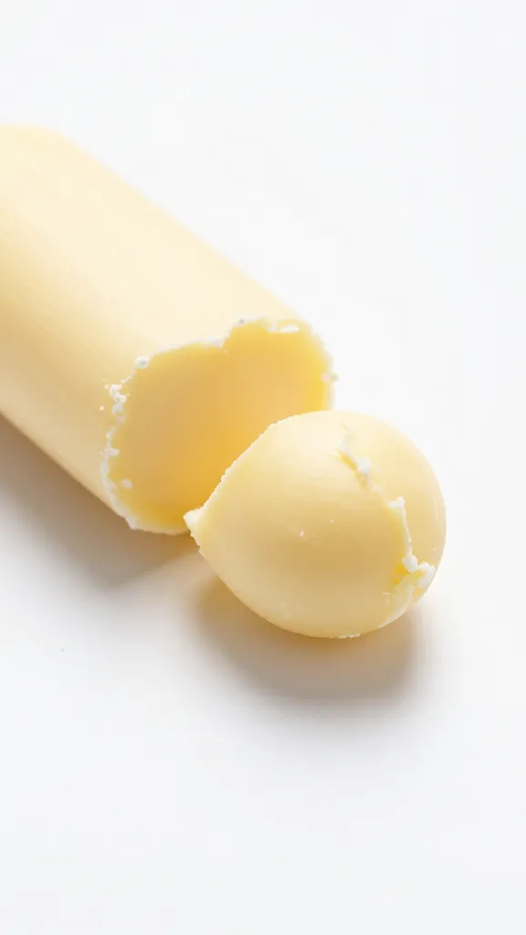 Closeup of shea butter scoop on pristine white surface
