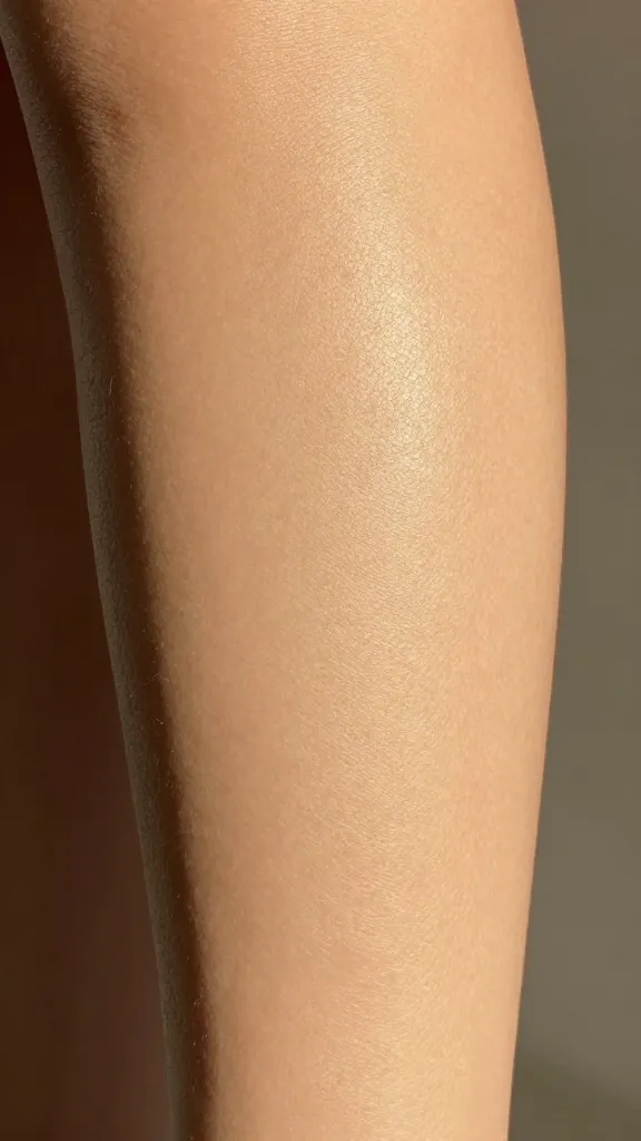 Closeup of a smooth leg with subtle sun-kissed glow and sheen