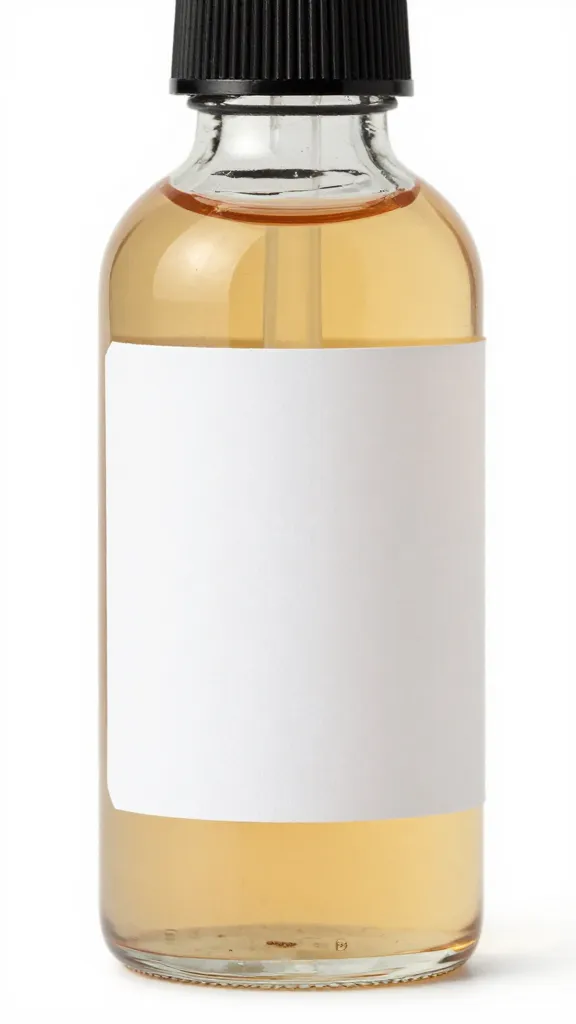 closeup of vanilla bean extract bottle on white background
