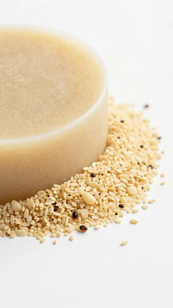 closeup of vanilla bean scrub grains on smooth surface