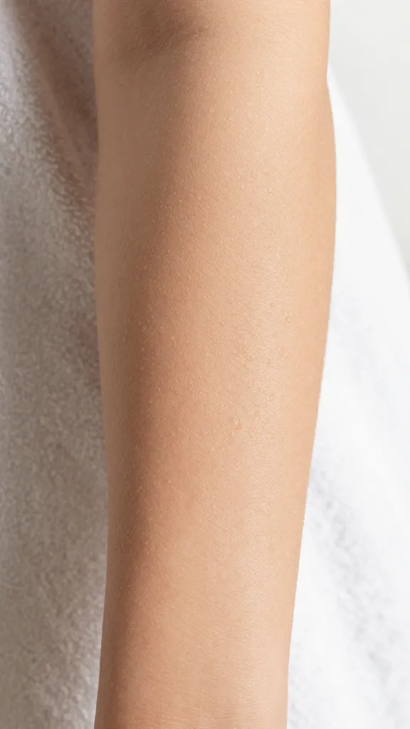 Closeup of a single towel-dried forearm with dewy skin