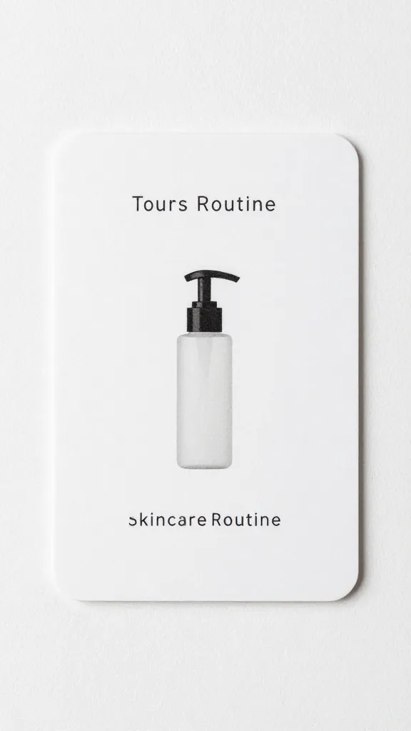 Closeup of a single minimalist skincare routine card and product line