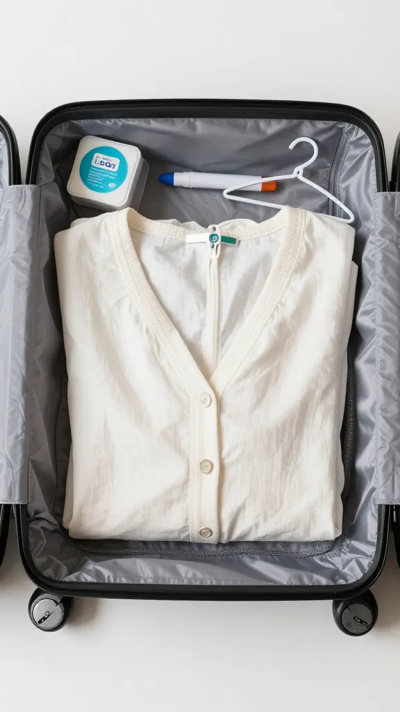 closeup of a single dress laid flat with suitcase outline